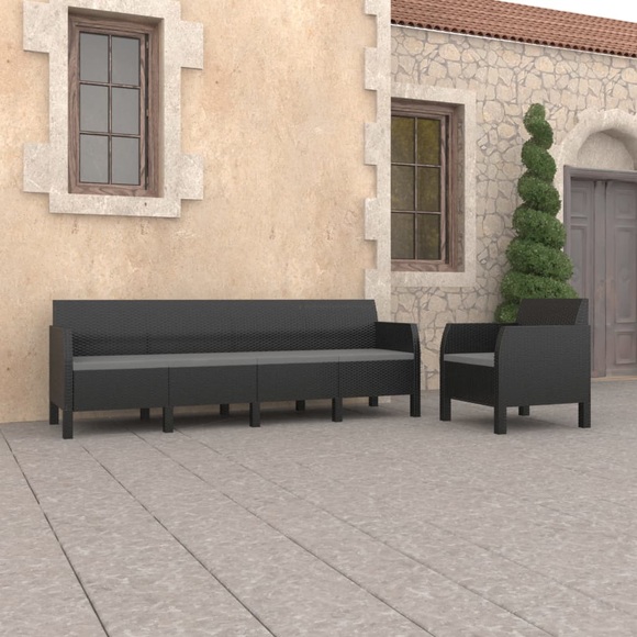 vidaXL 2-tlg. Garten-Lounge-Set mit Kissen PP Anthrazit