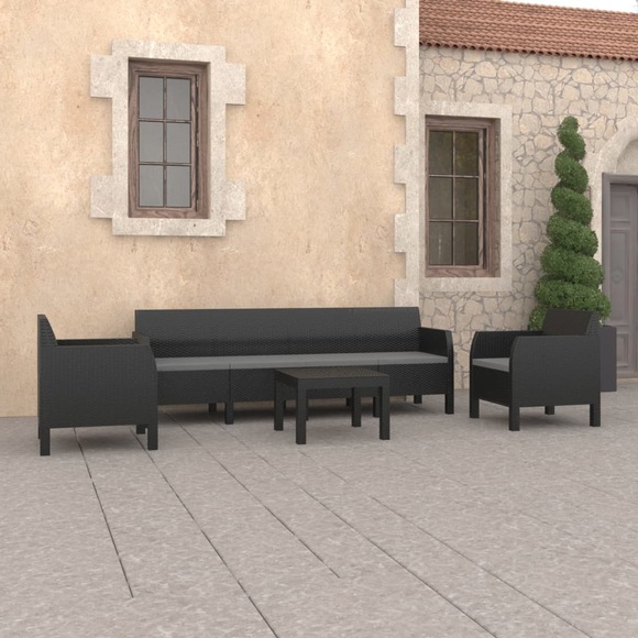 vidaXL 4-tlg. Garten-Lounge-Set mit Kissen PP Anthrazit
