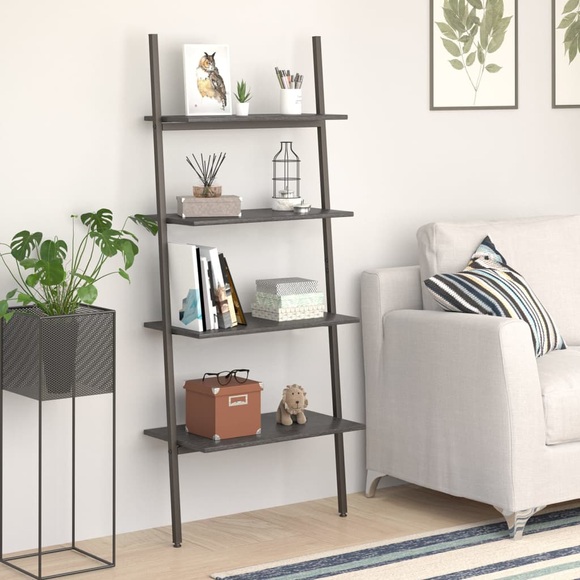 vidaXL Anlehnregal mit 4 Ablagen Schwarz 64x34x150,5 cm
