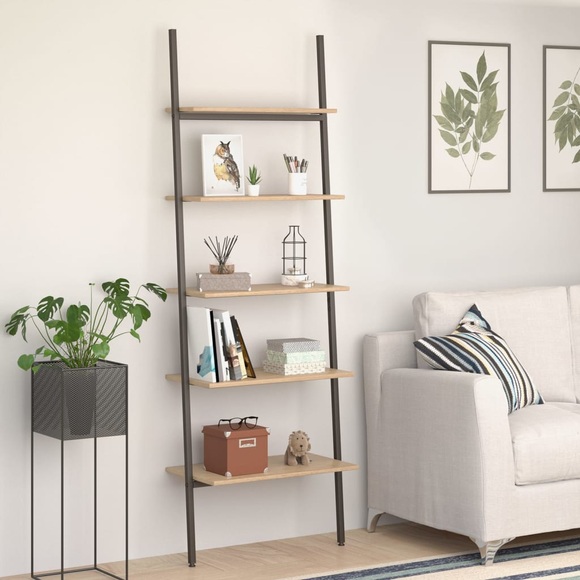vidaXL Anlehnregal mit 5 Ablagen Hellbraun und Schwarz 64x34x185,5 cm