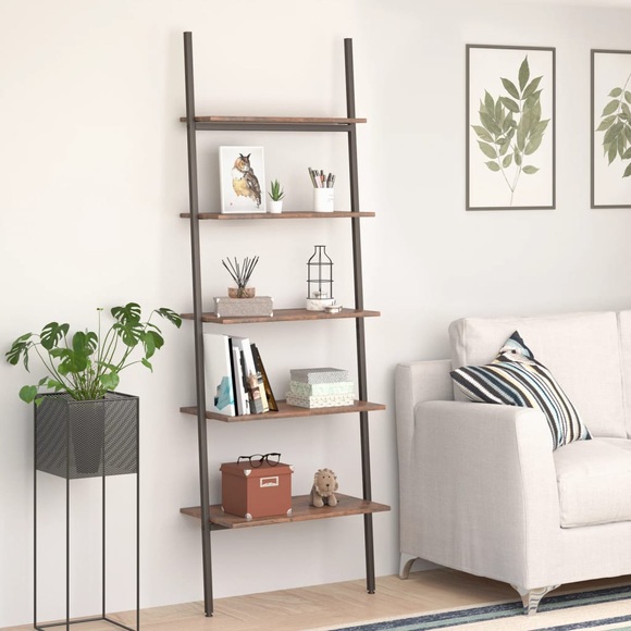 vidaXL Anlehnregal mit 5 Ablagen Dunkelbraun und Schwarz 64x34x185,5cm