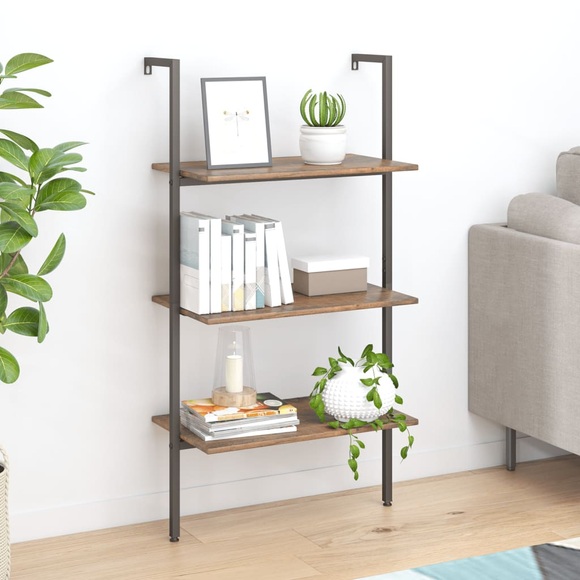 vidaXL Anlehnregal mit 3 Ablagen Dunkelbraun und Schwarz 64x35x120,5cm