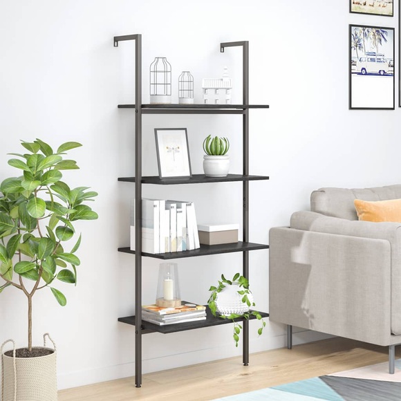 vidaXL Anlehnregal mit 4 Ablagen Schwarz 64x35x152,5 cm