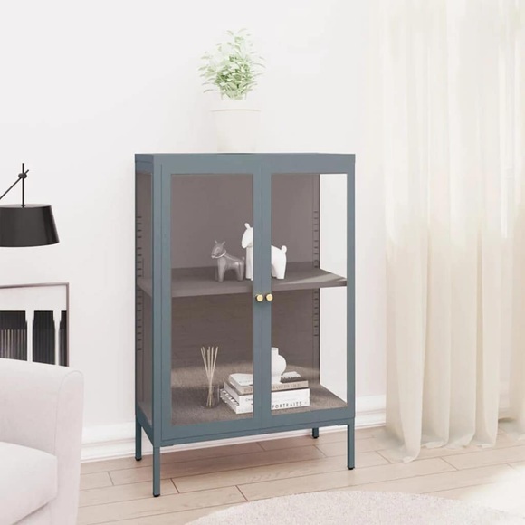 vidaXL Sideboard Anthrazit 75x35x105 cm Stahl und Glas