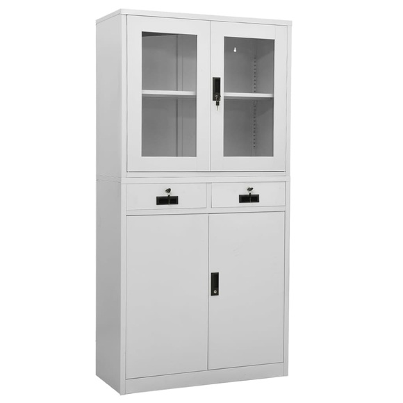 vidaXL Büroschrank Hellgrau 90x40x180 cm Stahl und Gehärtetes Glas