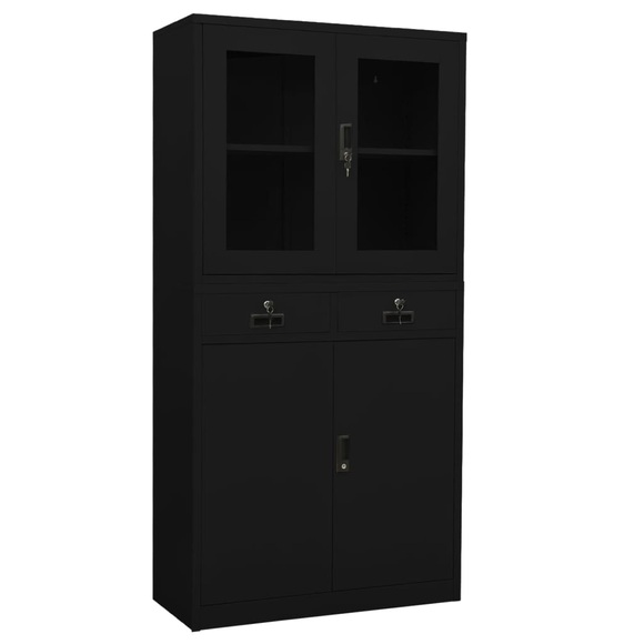 vidaXL Büroschrank Schwarz 90x40x180 cm Stahl und Hartglas