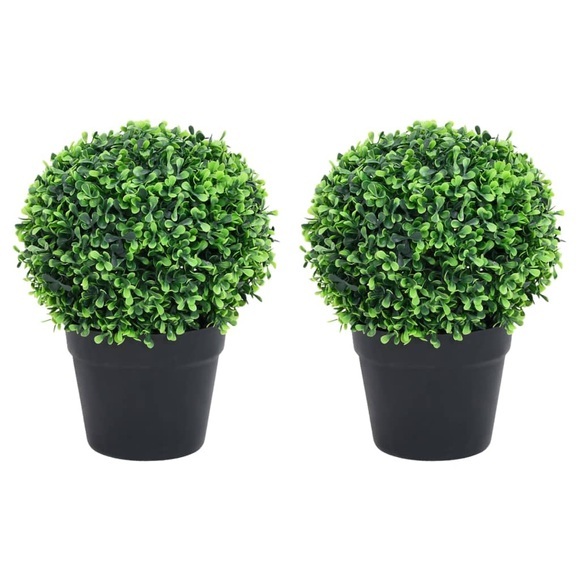 vidaXL Künstliche Buchsbäume 2 Stk. mit Topf Kugelform Grün 37 cm