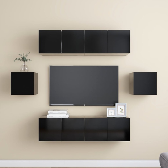 vidaXL 6-tlg. TV-Schrank-Set Schwarz Spanplatte