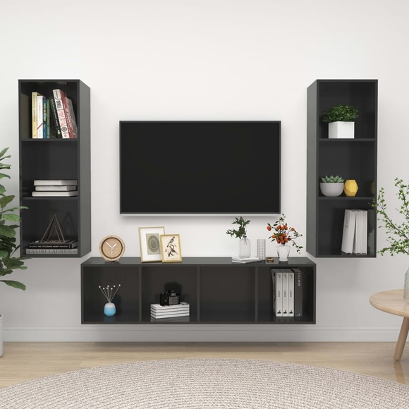 vidaXL 3-tlg. TV-Schrank-Set Hochglanz-Grau Spanplatte