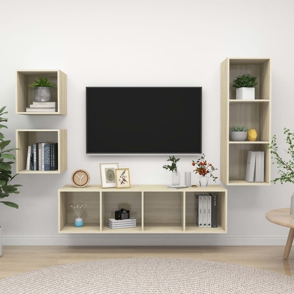 vidaXL 4-tlg. TV-Schrank-Set Sonoma-Eiche Spanplatte