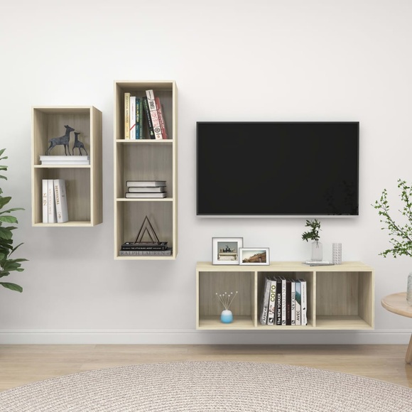 vidaXL 3-tlg. TV-Schrank-Set Sonoma-Eiche Spanplatte