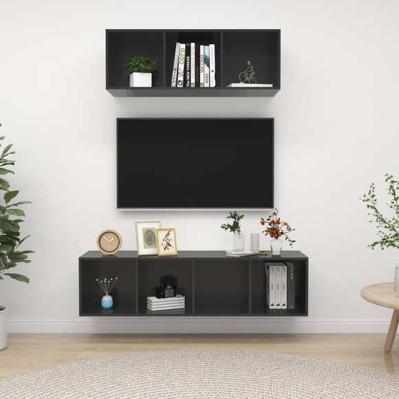 vidaXL 2-tlg. TV-Schrank-Set Hochglanz-Grau Spanplatte