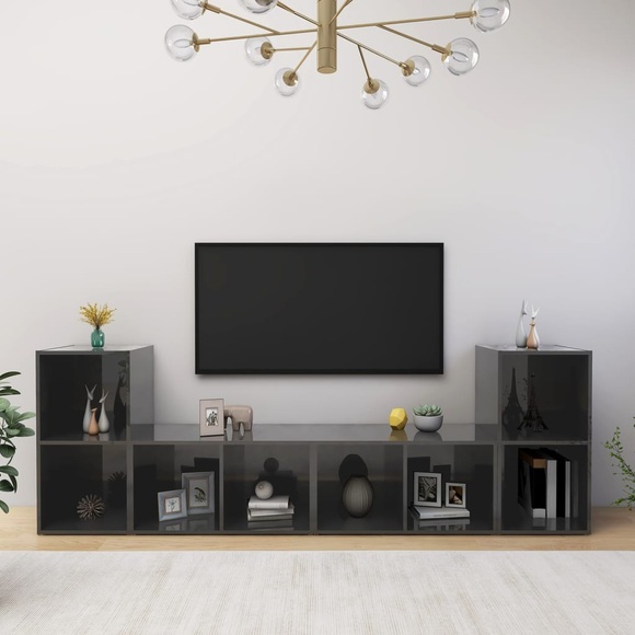 vidaXL TV-Schränke 4 Stk. Hochglanz-Grau 72x35x36,5 cm Spanplatte
