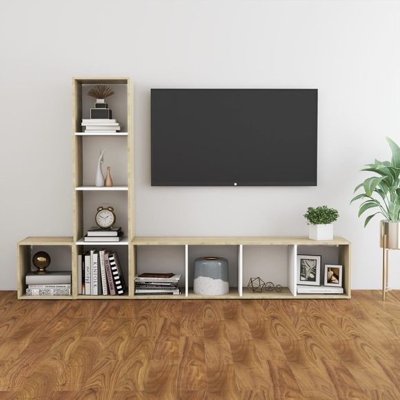 vidaXL 3-tlg. TV-Schrank-Set Weiß Sonoma-Eiche Spanplatte