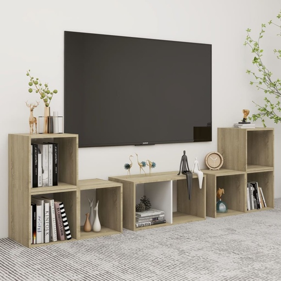 vidaXL 6-tlg. TV-Schrank-Set Weiß Sonoma-Eiche Spanplatte