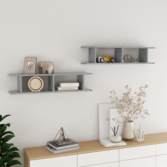 vidaXL Wandregale 2 Stk. Betongrau 90x18x20 cm Spanplatte