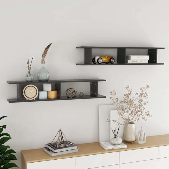 vidaXL Wandregale 2 Stk. Grau 105x18x20 cm Spanplatte