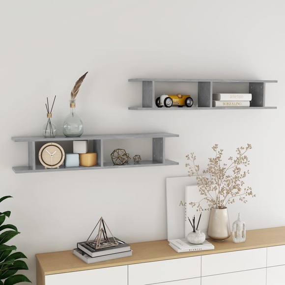 vidaXL Wandregale 2 Stk. Betongrau 105x18x20 cm Spanplatte