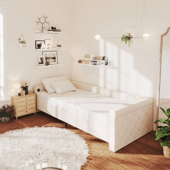 vidaXL Tagesbett USB Creme Stoff 90x200 cm