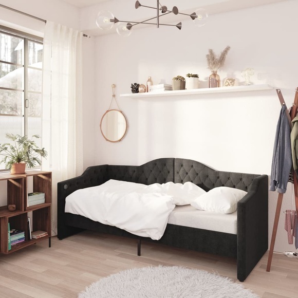 vidaXL Tagesbett USB Schwarz Stoff 90x200 cm