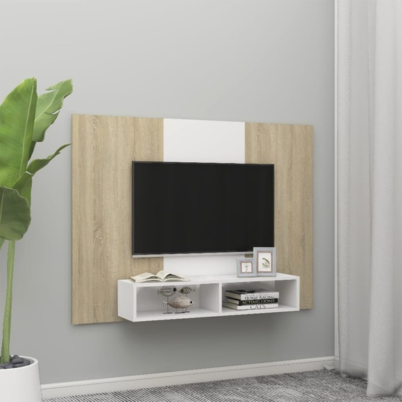 vidaXL TV-Wandschrank Weiß Sonoma-Eiche 135x23,5x90 cm Spanplatte