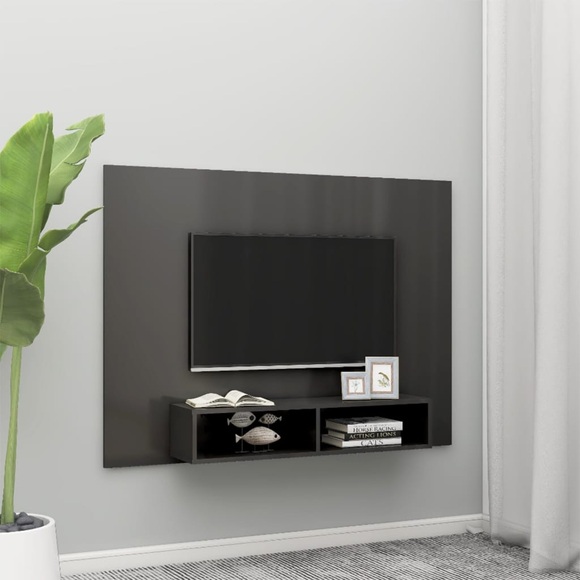 vidaXL TV-Wandschrank Hochglanz-Grau 135x23,5x90 cm Spanplatte
