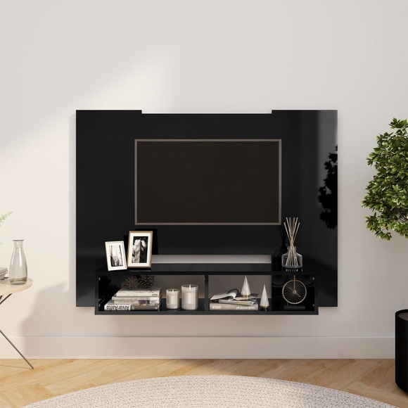 vidaXL TV-Wandschrank Hochglanz-Schwarz 120x23,5x90 cm Spanplatte