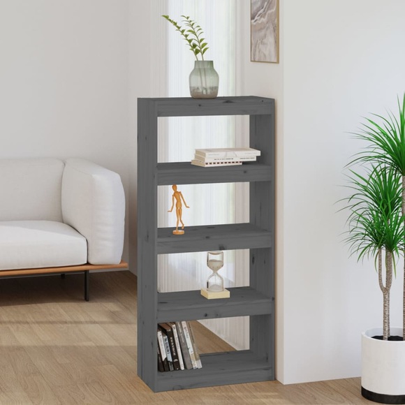 vidaXL Bücherregal Raumteiler Grau 60x30x135,5 cm Massivholz Kiefer