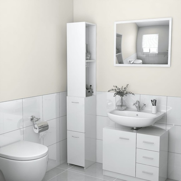 vidaXL Badezimmerschrank Hochglanz-Weiß 25x25x170 cm Spanplatte