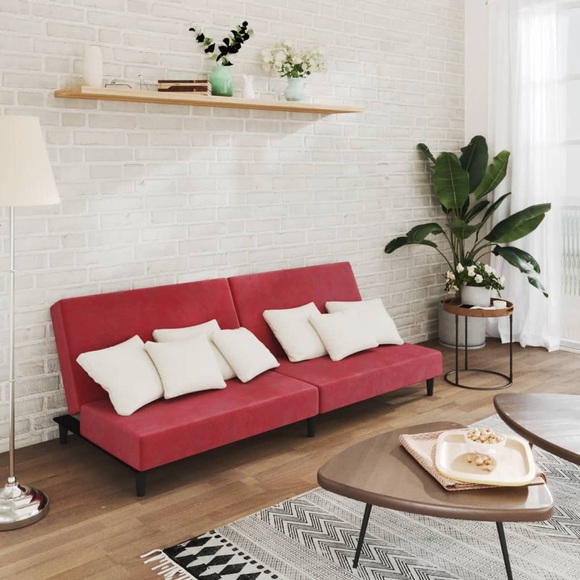 vidaXL Schlafsofa 2-Sitzer Weinrot Samt