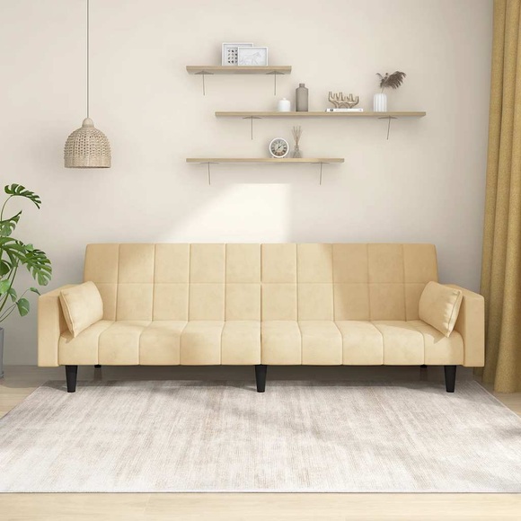 vidaXL Schlafsofa 2-Sitzer mit 2 Kissen Creme Samt
