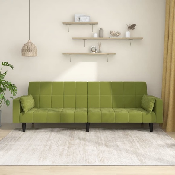 vidaXL Schlafsofa 2-Sitzer mit 2 Kissen Hellgrün Samt