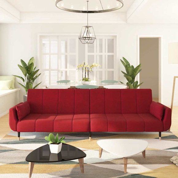 vidaXL Schlafsofa 2-Sitzer mit 2 Kissen Weinrot Samt