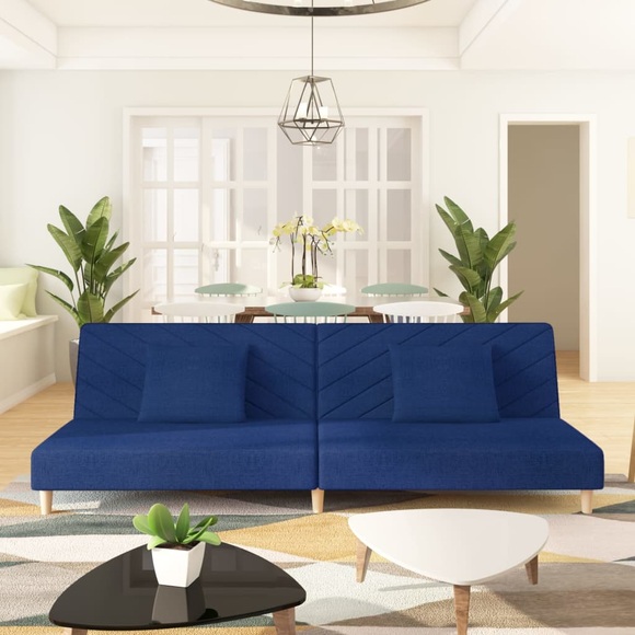 vidaXL Schlafsofa 2-Sitzer mit 2 Kissen Blau Stoff