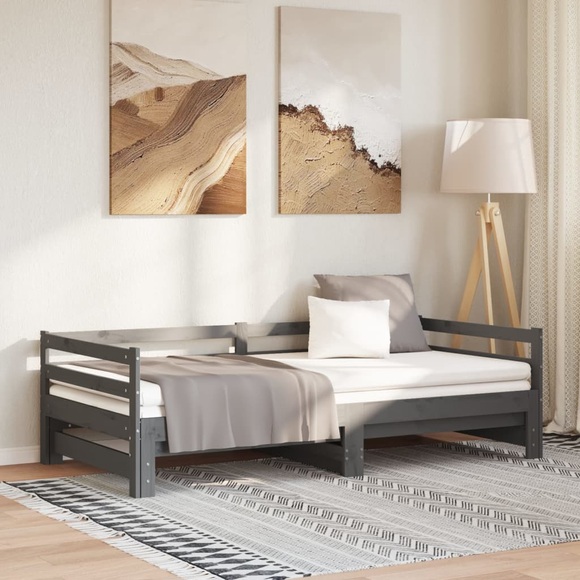 vidaXL Tagesbett Ausziehbar Grau Kiefer Massivholz 2x(90x200) cm
