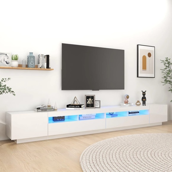 vidaXL TV-Schrank mit LED-Leuchten Hochglanz-Weiß 300x35x40 cm