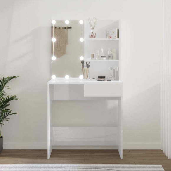 vidaXL Schminktisch mit LED Hochglanz-Weiß 74,5x40x141 cm