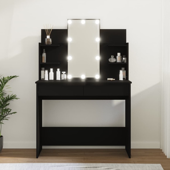 vidaXL Schminktisch mit LED Schwarz 96x40x142 cm