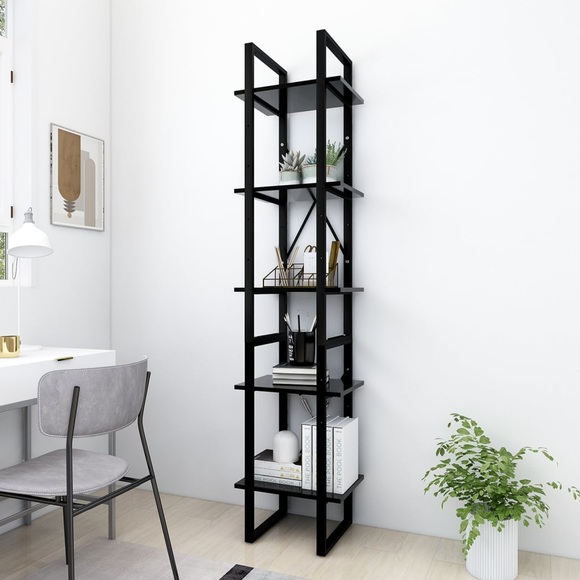 vidaXL Bücherregal 5 Fächer Schwarz 40x30x175 cm Spanplatte