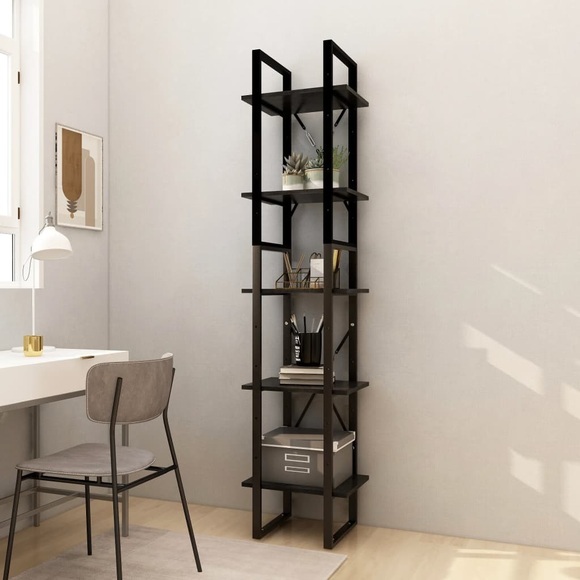 vidaXL Bücherregal 5 Fächer Schwarz 40x30x175 cm Massivholz Kiefer