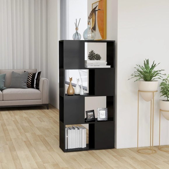 vidaXL Bücherregal Raumteiler Hochglanz-Grau 60x24x124,5 cm