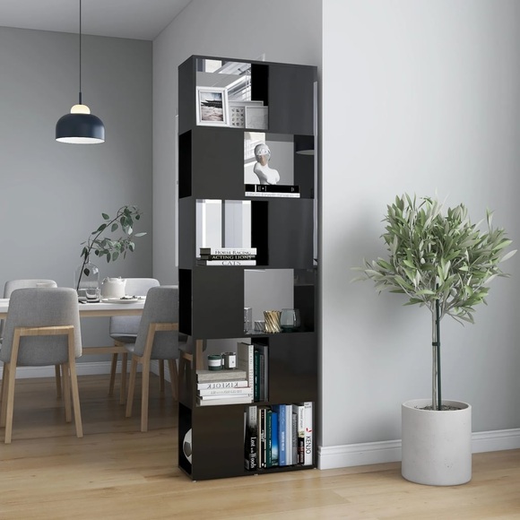 vidaXL Bücherregal Raumteiler Hochglanz-Schwarz 60x24x186 cm