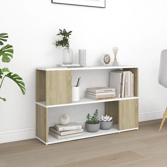 vidaXL Bücherregal Weiß und Sonoma-Eiche 100x24x63 cm Holzwerkstoff