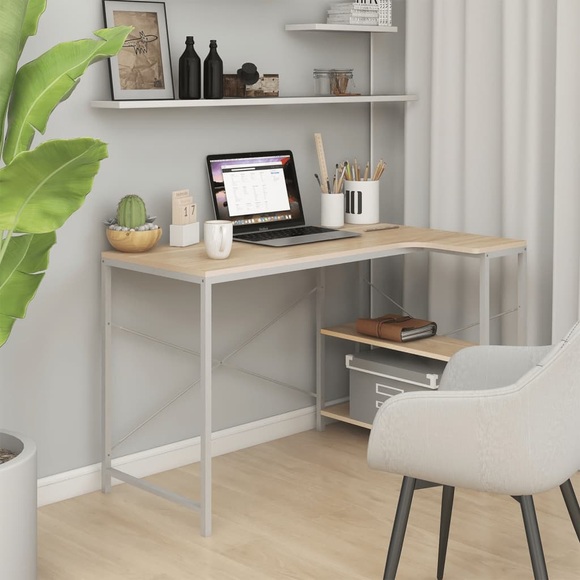 vidaXL Computertisch Weiß und Eiche-Optik 110x72x70 cm Holzwerkstoff