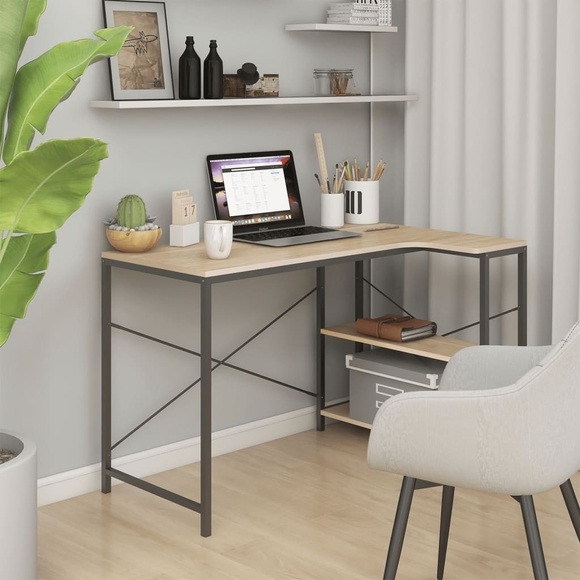 vidaXL Computertisch Schwarz und Eiche-Optik 110x72x70cm Holzwerkstoff