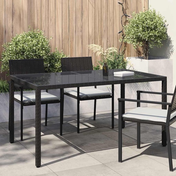 vidaXL Gartentisch 150x90x75 cm Gehärtetes Glas Poly Rattan Schwarz