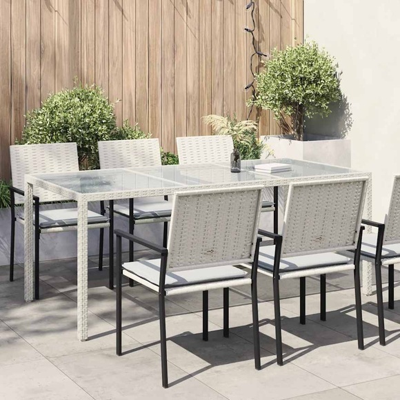 vidaXL Gartentisch Weiß 190x90x75 cm Hartglas und Poly Rattan