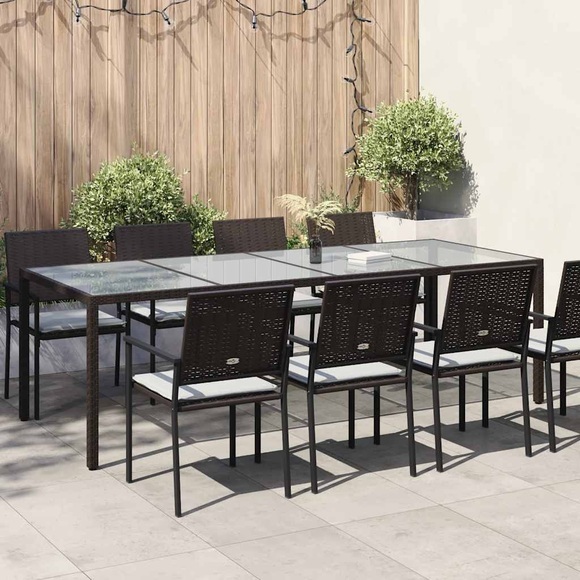 vidaXL Gartentisch Braun 250x100x75 cm Hartglas und Poly Rattan