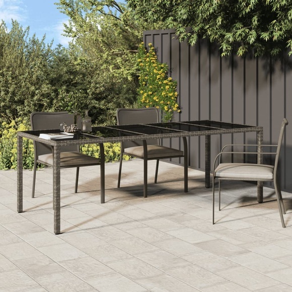 vidaXL Gartentisch Grau 250x100x75 cm Hartglas und Poly Rattan