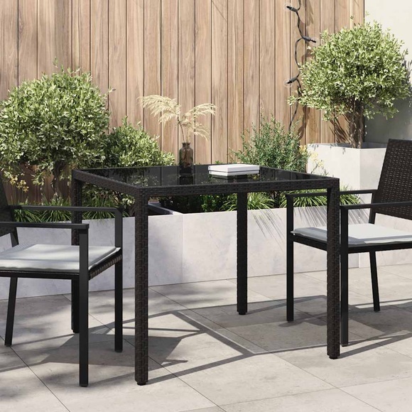 vidaXL Gartentisch 90x90x75 cm Gehärtetes Glas Poly Rattan Schwarz